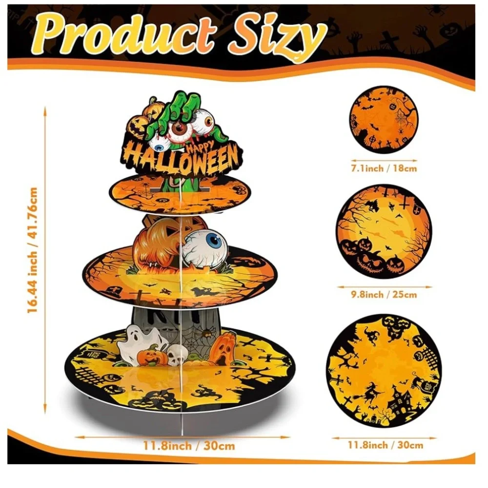 3 Tier Halloween Cupcake Stand Party Decorations, Graveyard of Terror